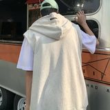 Wiaofellas Hooded Waistcoat Men Tactical Vest Sleeveless Jacket Cardigan Hoodies Sweatshirts Korean Fashion Streetwear Hip Hop Tops Loose