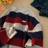 Wiaofellas Striped Men Sweaters Autumn Men's Pullovers Harajuku Streetwear Casual Loose Sweater Round Neck Sweater Man