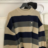 Wiaofellas Striped Men Sweaters Autumn Men's Pullovers Harajuku Streetwear Casual Loose Sweater Round Neck Sweater Man