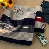 Wiaofellas Striped Men Sweaters Autumn Men's Pullovers Harajuku Streetwear Casual Loose Sweater Round Neck Sweater Man