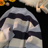 Wiaofellas Striped Men Sweaters Autumn Men's Pullovers Harajuku Streetwear Casual Loose Sweater Round Neck Sweater Man