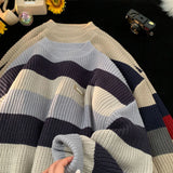 Wiaofellas Striped Men Sweaters Autumn Men's Pullovers Harajuku Streetwear Casual Loose Sweater Round Neck Sweater Man