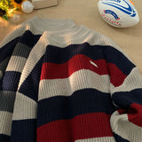 Wiaofellas Striped Men Sweaters Autumn Men's Pullovers Harajuku Streetwear Casual Loose Sweater Round Neck Sweater Man