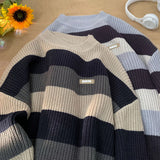 Wiaofellas Striped Men Sweaters Autumn Men's Pullovers Harajuku Streetwear Casual Loose Sweater Round Neck Sweater Man