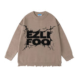 Wiaofellas Lightning Letter Print Autumn Baggy Woolen Sweater for Men and Women Vintage Streetwear Y2k Ropa Hombre Knitted Clothes Oversize