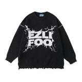 Wiaofellas Lightning Letter Print Autumn Baggy Woolen Sweater for Men and Women Vintage Streetwear Y2k Ropa Hombre Knitted Clothes Oversize