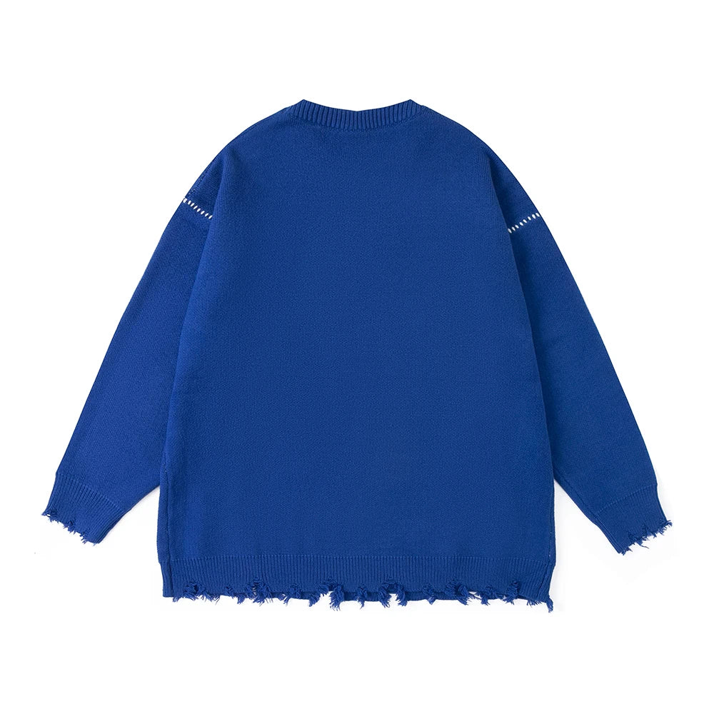 Wiaofellas Lightning Letter Print Autumn Baggy Woolen Sweater for Men and Women Vintage Streetwear Y2k Ropa Hombre Knitted Clothes Oversize