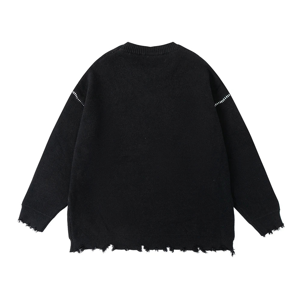 Wiaofellas Lightning Letter Print Autumn Baggy Woolen Sweater for Men and Women Vintage Streetwear Y2k Ropa Hombre Knitted Clothes Oversize