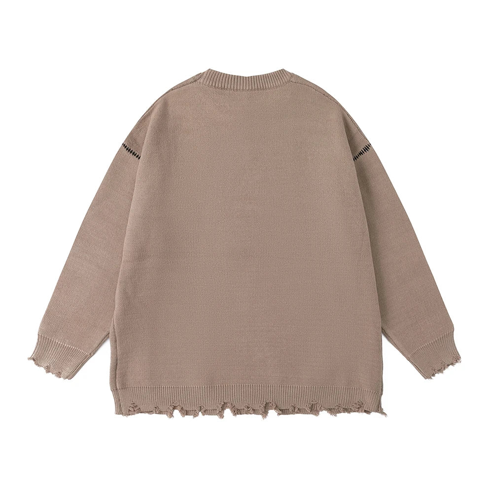 Wiaofellas Lightning Letter Print Autumn Baggy Woolen Sweater for Men and Women Vintage Streetwear Y2k Ropa Hombre Knitted Clothes Oversize
