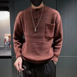 Wiaofellas Men Autumn Winter Slim Fit Knitted O-neck Long Sleeve Sweater Jumper Tees Tops Solid Knitwear Twisted Pullovers Men’s Sweater