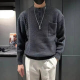 Wiaofellas Men Autumn Winter Slim Fit Knitted O-neck Long Sleeve Sweater Jumper Tees Tops Solid Knitwear Twisted Pullovers Men’s Sweater