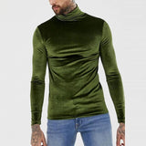 Wiaofellas Men Fashion Long Sleeve Half Neck Velvet Bottoming T-shirt Casual Solid Color Mens Tops Gym Sports Luxury Slim Basic T Shirts