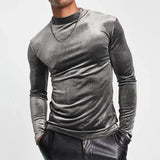 Wiaofellas Men Fashion Long Sleeve Half Neck Velvet Bottoming T-shirt Casual Solid Color Mens Tops Gym Sports Luxury Slim Basic T Shirts