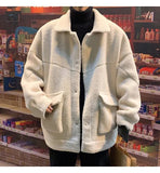 Wiaofellas Men Fashion Retro Lambswool Sweater Coat Jacket Men Casual Loose Autumn Winter Loose Thick Warm Soft