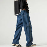 Wiaofellas Men Jeans Wide Leg Denim Cargo Jean Pants Loose Straight Baggy Men's Jeans Hip Hop Streetwear Skateboard  Neutral Denim Trousers