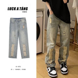 Wiaofellas Men Ripped Jeans Men Ins Tide Brand Hip-hop Wide-leg Pants Summer Thin Section Straight Loose Casual Mens Denim Pants