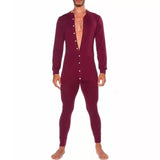 Wiaofellas Men Single Breasted Slim Romper Homewear Fashion Long Sleeve Autumn Spring Mens Overalls Casual Solid Jumpsuit Pajamas