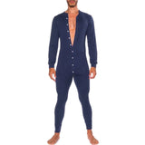 Wiaofellas Men Single Breasted Slim Romper Homewear Fashion Long Sleeve Autumn Spring Mens Overalls Casual Solid Jumpsuit Pajamas