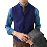 Wiaofellas Men Suit Green V Neck Vest Herringbone Tweed Waistcoat Notch Lapel With 3 Pockets Business Formal Waistcoat Groomsmen