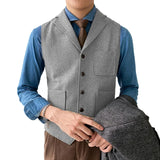 Wiaofellas Men Suit Green V Neck Vest Herringbone Tweed Waistcoat Notch Lapel With 3 Pockets Business Formal Waistcoat Groomsmen