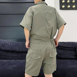 Wiaofellas Men Y2k Street One Piece Workwear Rompers Japanese Cityboy Tracksuits Summer Male Short Sleeve Shorts Genderless Cargo Jumpsuits