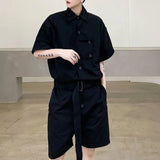 Wiaofellas Men Y2k Street One Piece Workwear Rompers Japanese Cityboy Tracksuits Summer Male Short Sleeve Shorts Genderless Cargo Jumpsuits