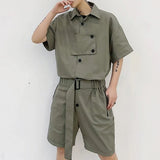 Wiaofellas Men Y2k Street One Piece Workwear Rompers Japanese Cityboy Tracksuits Summer Male Short Sleeve Shorts Genderless Cargo Jumpsuits
