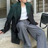 Wiaofellas Men's Black And Green Gradient Shoulder Pad Suit Jacket Autumn New Fashion Trendy Elegant Simple Color Blocking Casual Suit