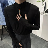 Wiaofellas Men's Black Tight-Fitting Bottoming Shirt Autumn Winter New Fashion Casual Simple Solid Color Versatile Long-Sleeve Top