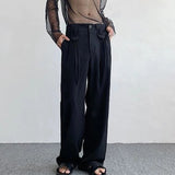 Wiaofellas Men's Chinese Wide-Leg Trousers Autumn New Trousers Trendy Dark Elegant Casual Loose Solid Color High-Waisted Long Trousers