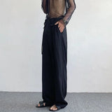 Wiaofellas Men's Chinese Wide-Leg Trousers Autumn New Trousers Trendy Dark Elegant Casual Loose Solid Color High-Waisted Long Trousers