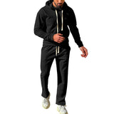 Wiaofellas Men's Drawstring Hooded Sweatshirts Suits Spring Autumn Pockets Hoodies&Long Pants Sets Fashion 2Pc Sportswear Waffle Tracksuit