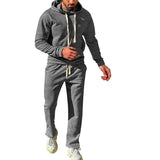 Wiaofellas Men's Drawstring Hooded Sweatshirts Suits Spring Autumn Pockets Hoodies&Long Pants Sets Fashion 2Pc Sportswear Waffle Tracksuit