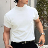 Wiaofellas Men's Korean Version Base Shirt Comfort Fashion Solid Color High Neck Short Sleeved T-shirt Casual Male Clothing Tees Streetwear
