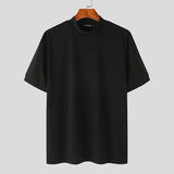 Wiaofellas Men's Korean Version Base Shirt Comfort Fashion Solid Color High Neck Short Sleeved T-shirt Casual Male Clothing Tees Streetwear