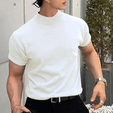 Wiaofellas Men's Korean Version Base Shirt Comfort Fashion Solid Color High Neck Short Sleeved T-shirt Casual Male Clothing Tees Streetwear