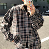 Wiaofellas Men Plaid Hooded Long Sleeve Shirts Spring New Korean Shirt Neutral Woman Gothic Fashion Casual Oversize Hip Hop Shirt Coat