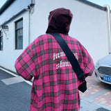 Wiaofellas Men Plaid Hooded Long Sleeve Shirts Spring New Korean Shirt Neutral Woman Gothic Fashion Casual Oversize Hip Hop Shirt Coat