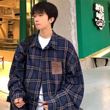 Wiaofellas Men Plaid Hooded Long Sleeve Shirts Spring New Korean Shirt Neutral Woman Gothic Fashion Casual Oversize Hip Hop Shirt Coat