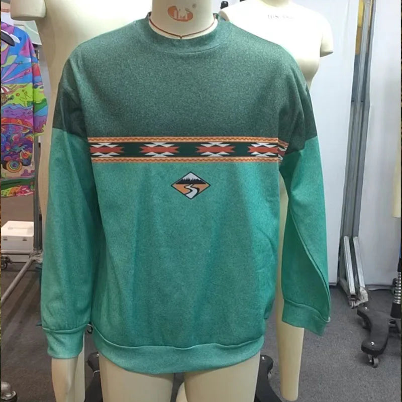 Wiaofellas Men's Sweatshirt Vintage Graphic Embroidered Round Neck Men Clothing Autumn Spring Long Sleeve Color Matching Men Pullover S-3XL
