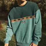 Wiaofellas Men's Sweatshirt Vintage Graphic Embroidered Round Neck Men Clothing Autumn Spring Long Sleeve Color Matching Men Pullover S-3XL