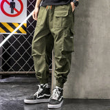 Wiaofellas Men's Wear Spring and Autumn Drawstring New INS Brand Large Pocket Overalls Loose Men's Casual Cargo Pants