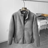 Wiaofellas Men's Windbreaker Jackets For Men Winter Fleece Jacket Solid Color Sherpa Casual Clothes Thick Warm Outdoor Comfortable Coat
