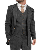 Wiaofellas Mens Suit Grey 3 Piece Suit Hight Quality Wool Tweed Wedding Groomsmen Shawl Lapel Tuxedos Slim Fit Blazer+Pants+vest