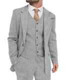 Wiaofellas Mens Suit Grey 3 Piece Suit Hight Quality Wool Tweed Wedding Groomsmen Shawl Lapel Tuxedos Slim Fit Blazer+Pants+vest