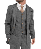 Wiaofellas Mens Suit Grey 3 Piece Suit Hight Quality Wool Tweed Wedding Groomsmen Shawl Lapel Tuxedos Slim Fit Blazer+Pants+vest