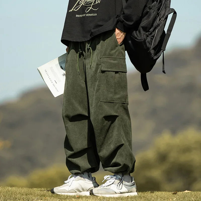 Wiaofellas New Corduroy Pants for Men and Couples Leisure Army Green Work Pants for Autumn and Winter Leisure Straight Leg Wide Leg Pants