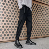 Wiaofellas New Design Men's Trousers Belt Spring Vertical Conical Long Pants Elastic Waist To Ankle Fashionable Men Jogging Pants