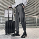Wiaofellas New Design Men's Trousers Belt Spring Vertical Conical Long Pants Elastic Waist To Ankle Fashionable Men Jogging Pants