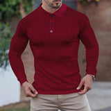 Wiaofellas New Men Clothing Casual Gym Long Sleeve Button Pullover Top Male Fashion Men Autumn Shirts Solid Texture Slim Polos Shirt